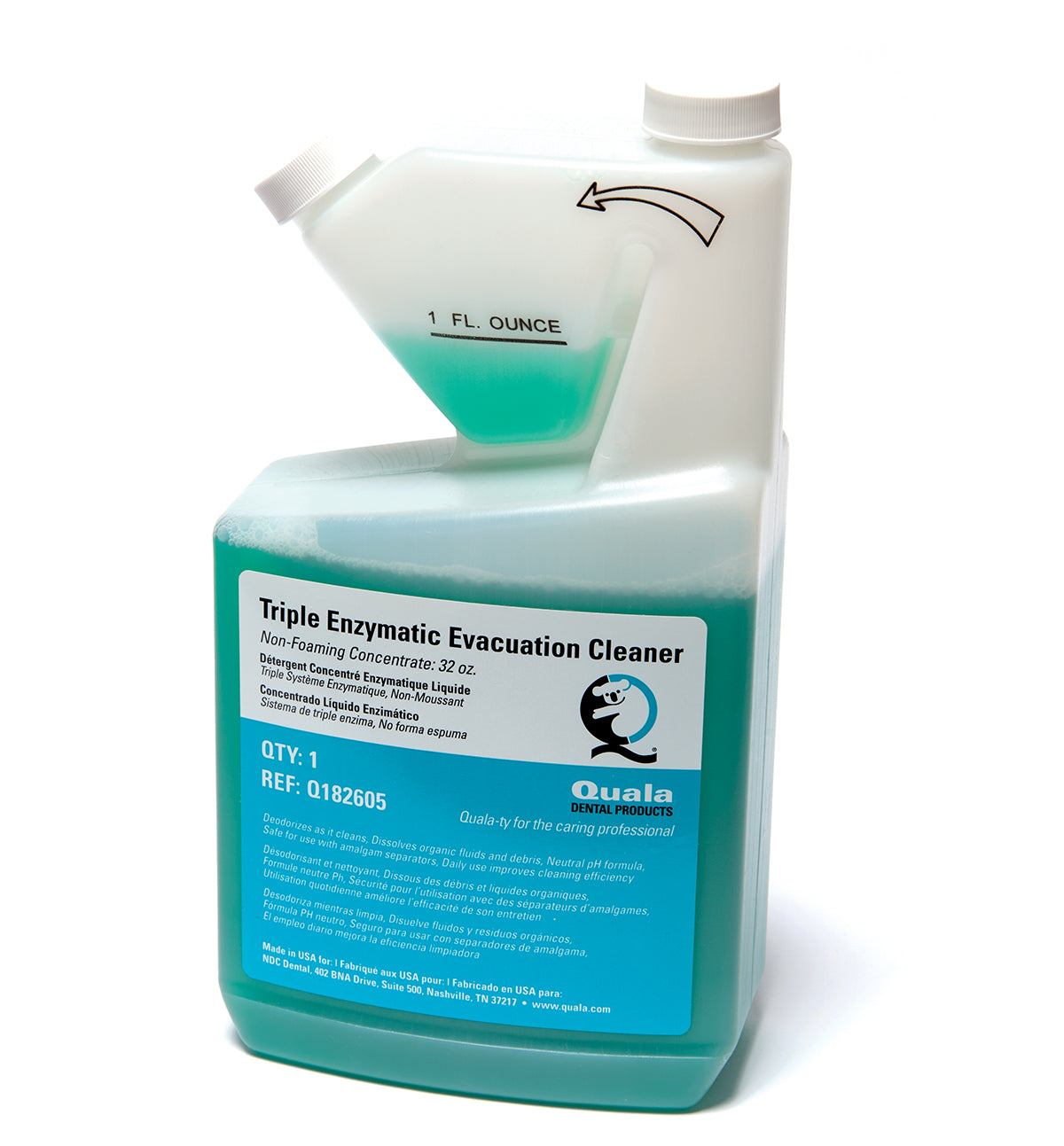 Quala Q182605 Enzymatic Evacuation Cleaner 32 Oz Concentrate Metered Dose Tip & Measure Bottle Quala Q182605 Enzymatic Evacuation Cleaner 32 Oz Concentrate Metered Dose Tip & Measure Bottle